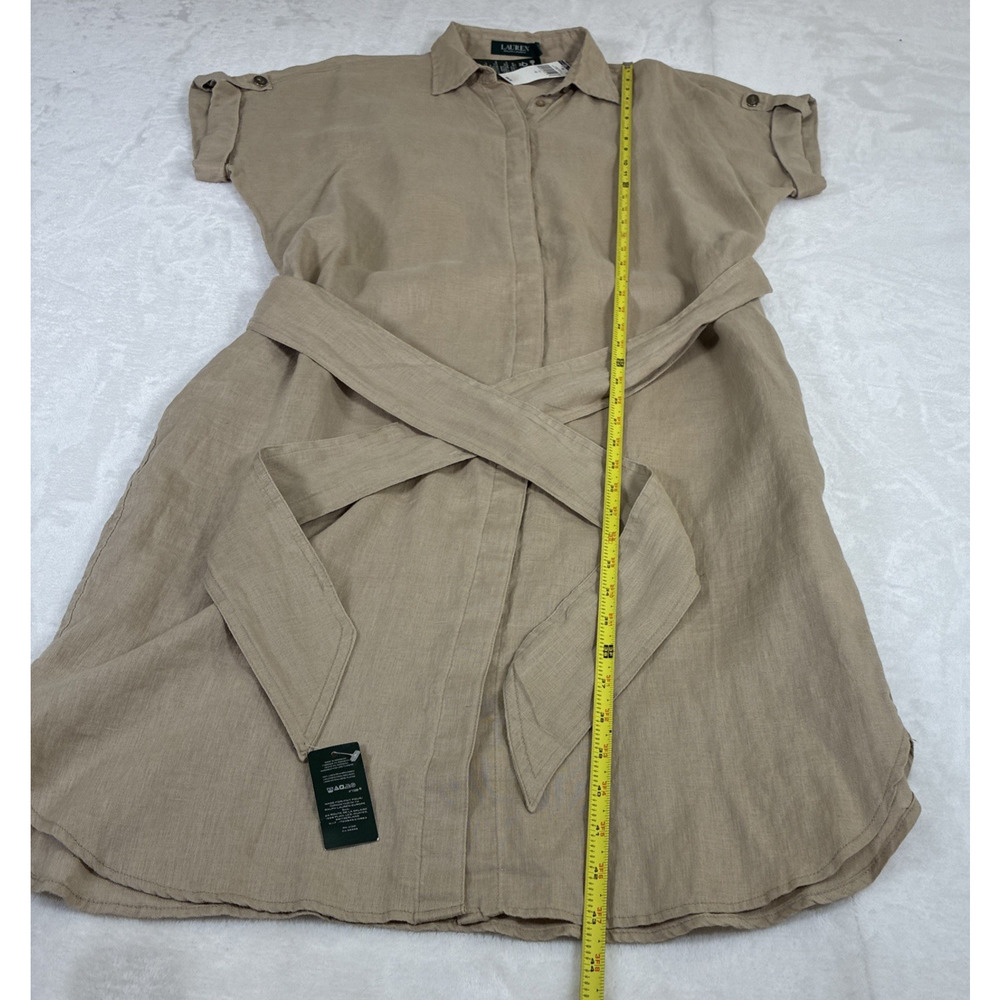NWT Lauren Ralph Lauren Tie Front Linen Shirt Dress Sz 12 Lauren Khaki Charity - Picture 4 of 14
